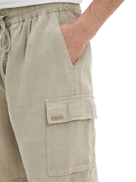 Шорты с карманами из 100% льна для мужчин, цвет бежевый, фото 5