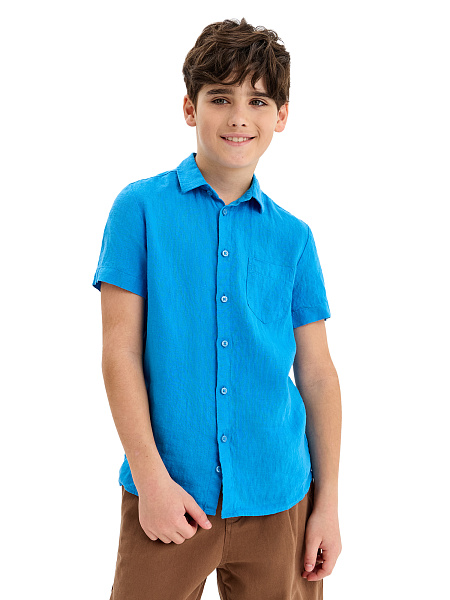 Рубашка для мальчика с коротким, цвет лазурный, фото 1