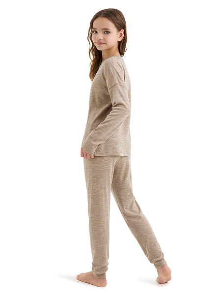 Пижама для девочки-подростка из шерсти мериносов, цвет коричневый меланж, фото 4