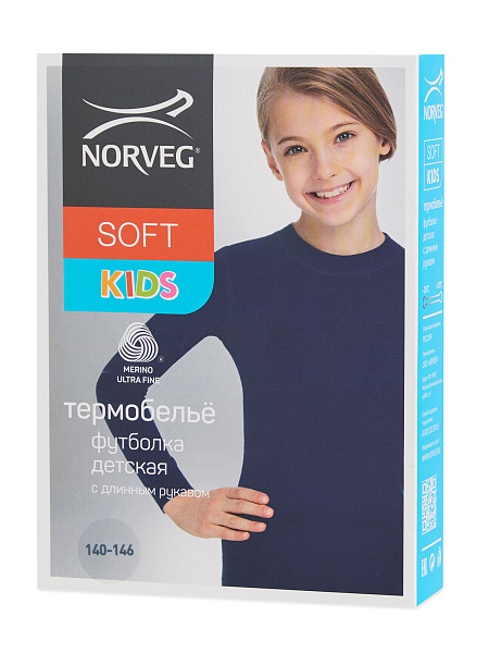 Термофутболка для девочек-подростков серии SOFT. Знак Woolmark, цвет синий, фото 6