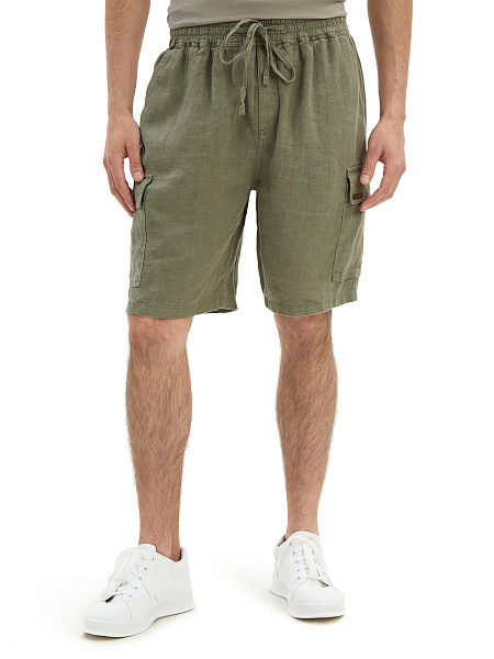 Шорты с карманами из 100% льна для мужчин, цвет хаки, фото 2