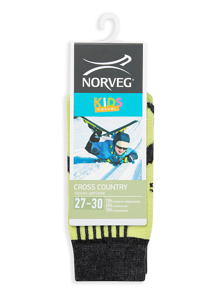 Термоноски детские для катания на лыжах серии CROSS COUNTRY, цвет серый-лайм, фото 5