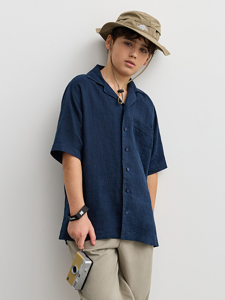 LINEN Рубашка для мальчика с коротким рукавом, цвет темно-синий, фото 6