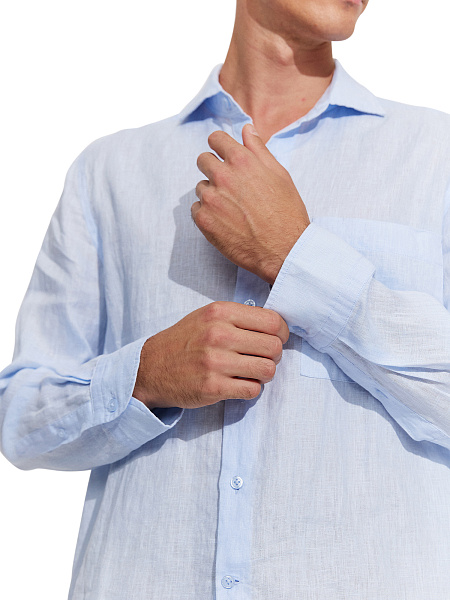 Рубашка мужская классическая 100% лен, цвет бледно-голубой, фото 4