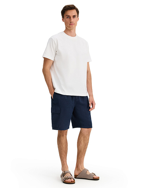 Шорты с карманами из 100% льна для мужчин, цвет темно-синий, фото 6