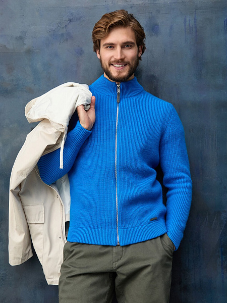 Подарочный набор Кардиган на молнии Merino Knitted для мужчин, цвет синий, фото 1