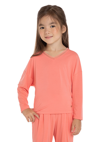 Лонгслив Bamboo для девочки, цвет коралловый, фото 1