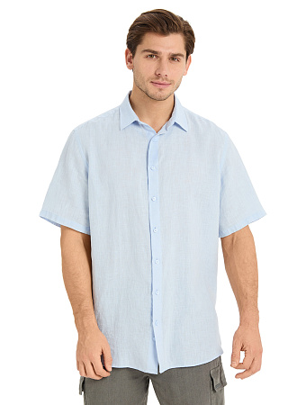 Рубашка мужская серии LINEN с коротким рукавом, цвет бледно-голубой, фото 1