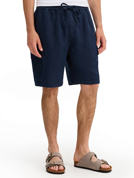Шорты с карманами из 100% льна для мужчин, цвет темно-синий, фото 2