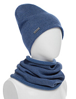 Комплект шапка и снуд из 100% шерсти мериносов для женщин Джинс меланж