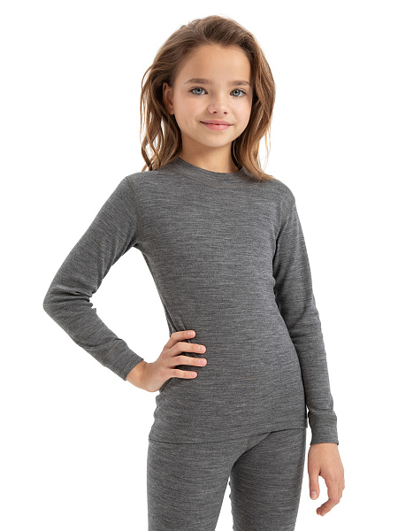 Термофутболка детская для девочек с длинным рукавом серии SOFT, цвет серый, фото 1