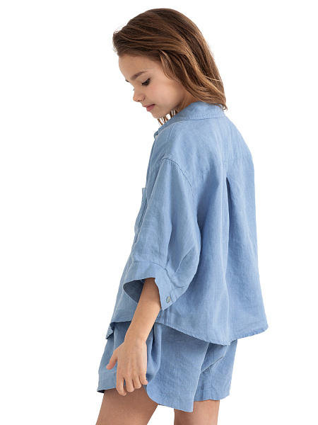 Рубашка для девочки серии LINEN, цвет голубой пепельный, фото 3