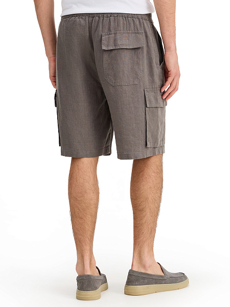 Шорты с карманами из 100% льна для мужчин, цвет серый, фото 3