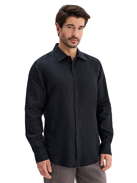 LINEN Рубашка мужская slim, цвет черный, фото 1