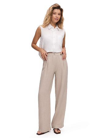 LINEN Брюки женские прямые, цвет бежевый, фото 1