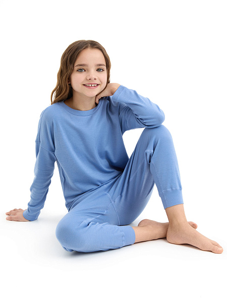 Пижама для девочки-подростка из шерсти мериносов, цвет голубой, фото 1