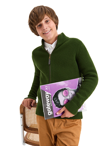 Кардиган шерстяной на молнии для мальчиков-подростков, цвет олива, фото 6