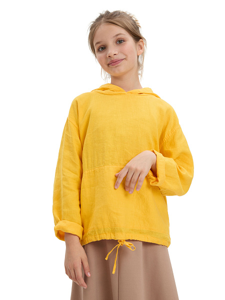 Худи из 100% льна для девочек, цвет манго, фото 2