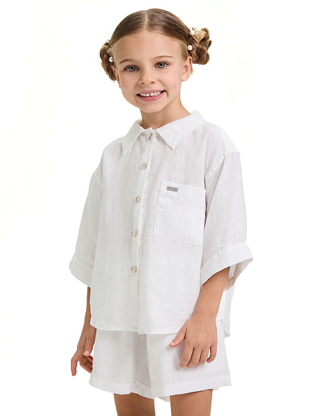 Рубашка для девочки серии LINEN, цвет белый, фото 1