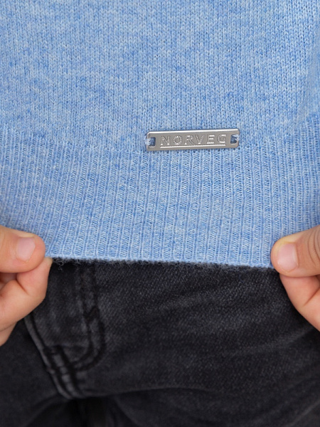 Свитер Cashmere детский для мальчика с высоким воротом, цвет голубой меланж, фото 6