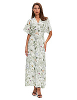 LINEN Платье женское Белый, паттерн Flowers