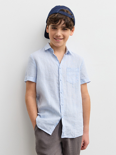 Рубашка для мальчика с коротким, цвет бледно-голубой, фото 4