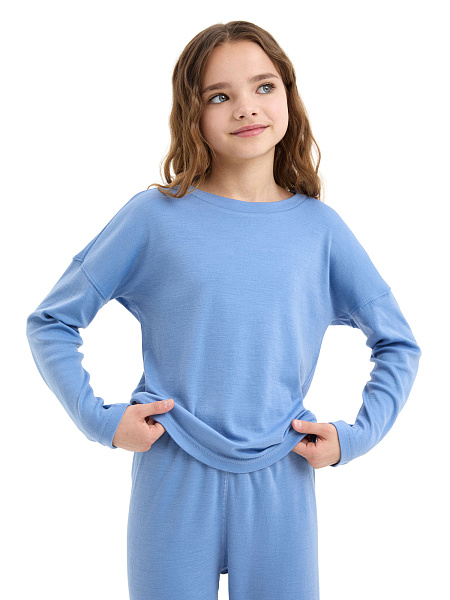 Пижама для девочки-подростка из шерсти мериносов, цвет голубой, фото 3
