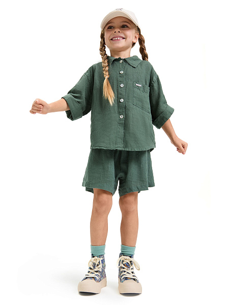 Рубашка для девочки серии LINEN, цвет олива, фото 5