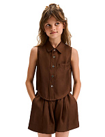 Блуза SILK для девочки без рукавов Шоколад