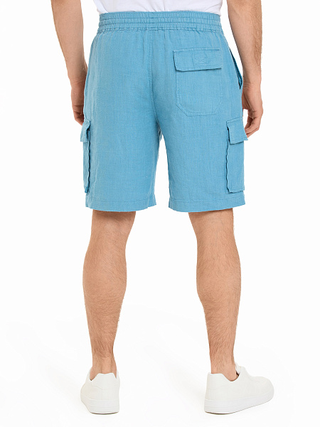 Шорты с карманами из 100% льна для мужчин, цвет голубой, фото 3