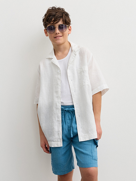 LINEN Рубашка для мальчика с коротким рукавом, цвет белый, фото 6