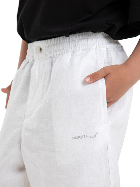 Шорты-бермуды из 100% льна для мальчиков-подростков, цвет белый, фото 3