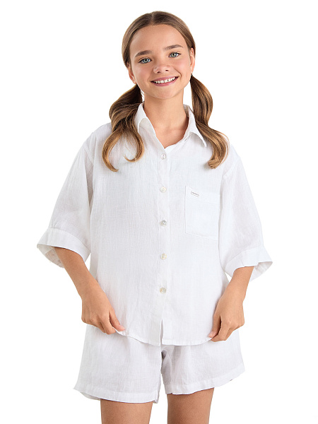 Рубашка для девочек-подростков серии LINEN, цвет белый, фото 1