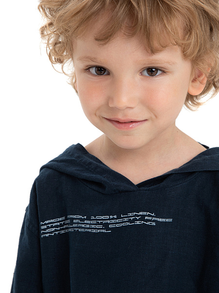 Худи из 100% льна для мальчиков, цвет темно-синий, фото 3