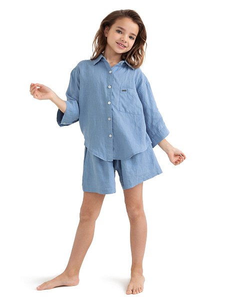 Шорты для девочки серии LINEN, цвет голубой пепельный, фото 4