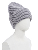 Женская шапка с отворотом из 100% шерсти Серый меланж