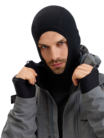 Термобелье балаклава из шерсти мериноса мужская для охоты и рыбалки серии FACE MASK, цвет черный, фото 1