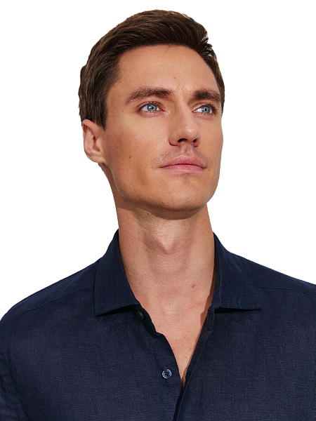 Рубашка мужская классическая 100% лен, цвет темно-синий, фото 3