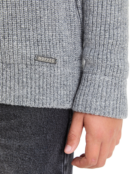 Кардиган шерстяной на молнии для мальчиков-подростков, цвет пепельный меланж, фото 4