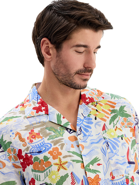 Мужская рубашка LINEN из умягченного льна, цвет паттерн vacation, фото 4