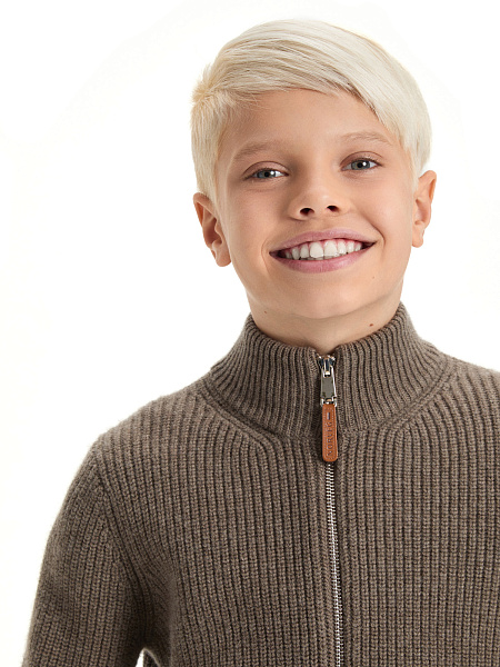 Кардиган шерстяной на молнии для мальчиков-подростков, цвет коричневый, фото 4
