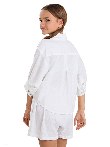 Рубашка для девочек-подростков серии LINEN, цвет белый, фото 3