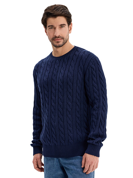 Джемпер Cotton мужской "косы", цвет темно-синий, фото 1