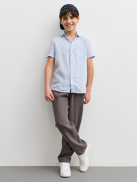 Рубашка для мальчика с коротким, цвет бледно-голубой, фото 5