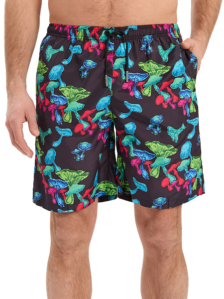 Swimwear Шорты мужские, цвет черный паттерн грибы, фото 3