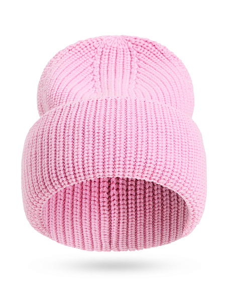 Теплая шапка с отворотом из 100% шерсти, цвет светло-розовый, фото 3
