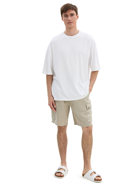 Шорты с карманами из 100% льна для мужчин, цвет бежевый, фото 2