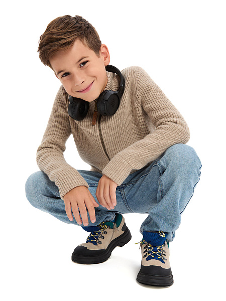 Кардиган шерстяной на молнии для мальчика, цвет бежевый, фото 6