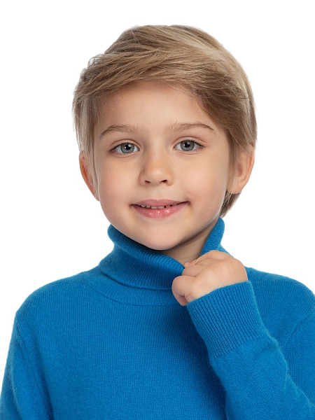 Свитер Cashmere детский для мальчика с высоким воротом, цвет бирюзово-синий, фото 5