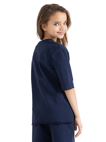 Футболка детская для девочек серии Cotton, цвет темно-синий, фото 5